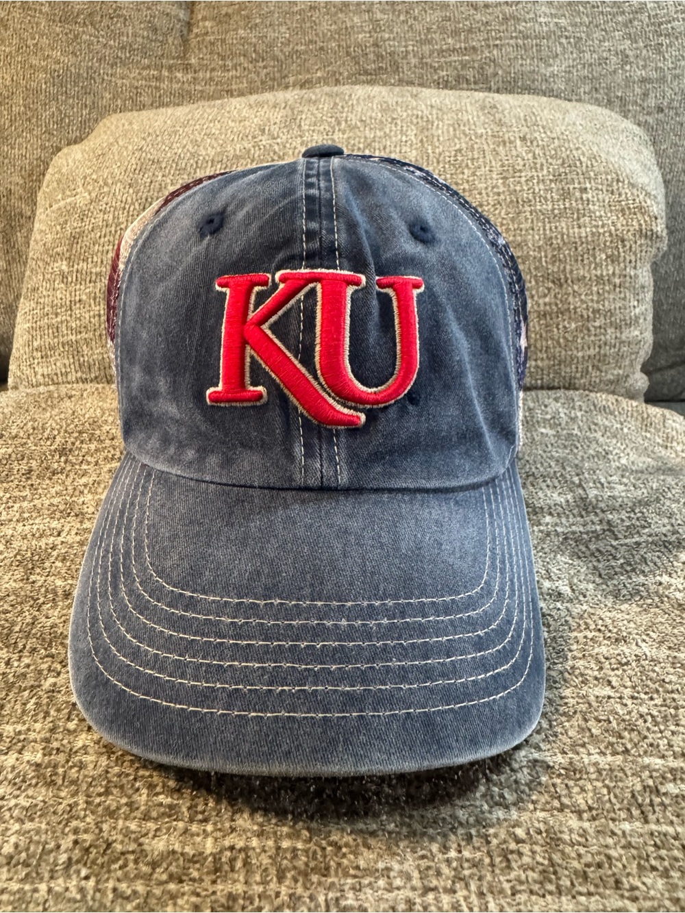 University of Kansas KU Jayhawks distressed patriotic mesh trucker hat snap back